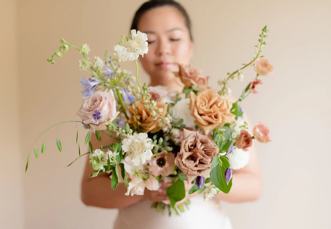 Bridal bouquet with a beautiful mix of modern flowers