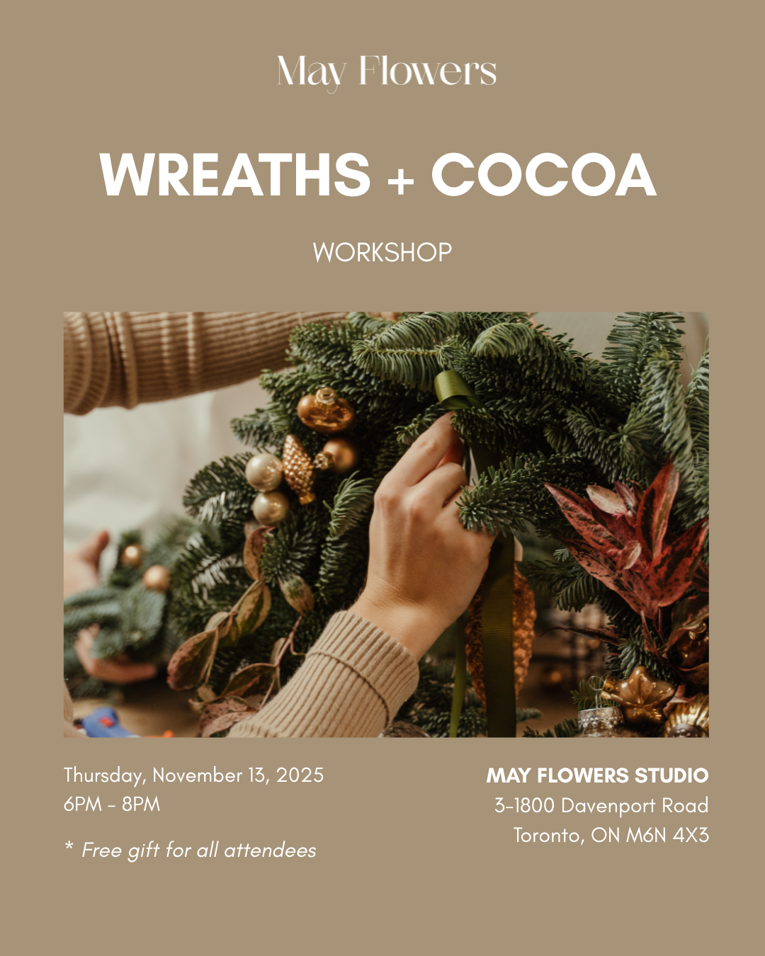 Cozy Night In: Wreaths & Cocoa - Thursday, November 13, 2025 @ 6:00 PM