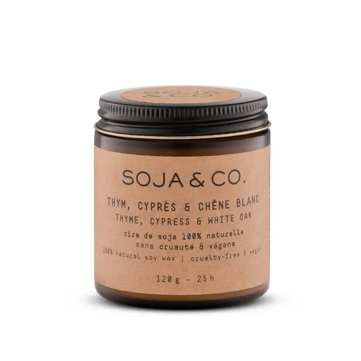4oz Soy Wax Candle, Thyme, Cypress & White Oak