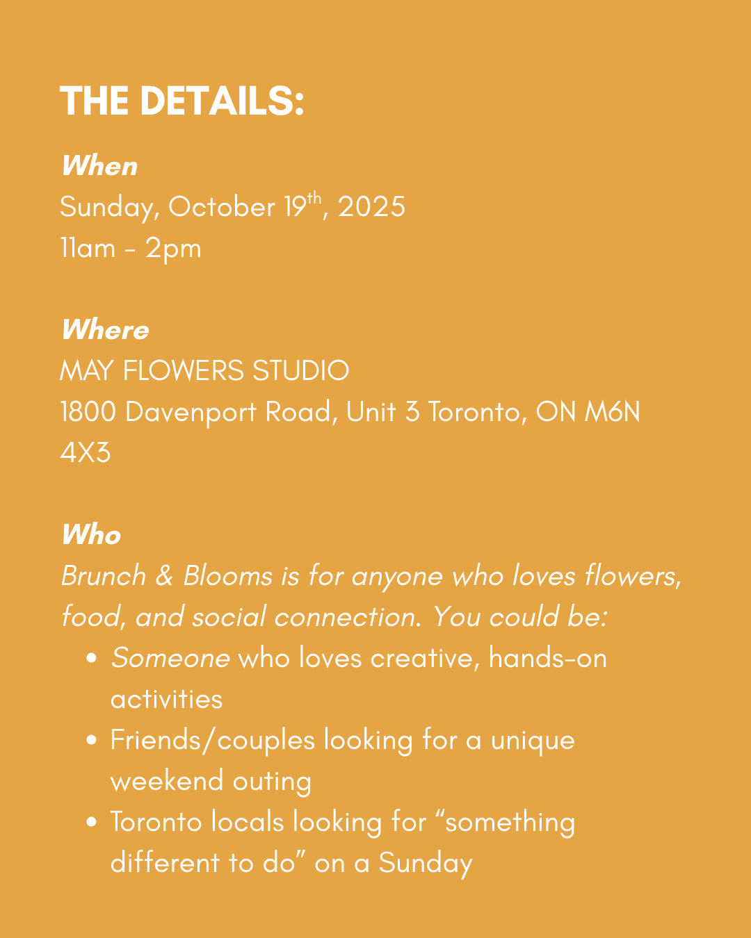 Brunch & Blooms: Sunday, October 19, 2025 @ 11:00 PM